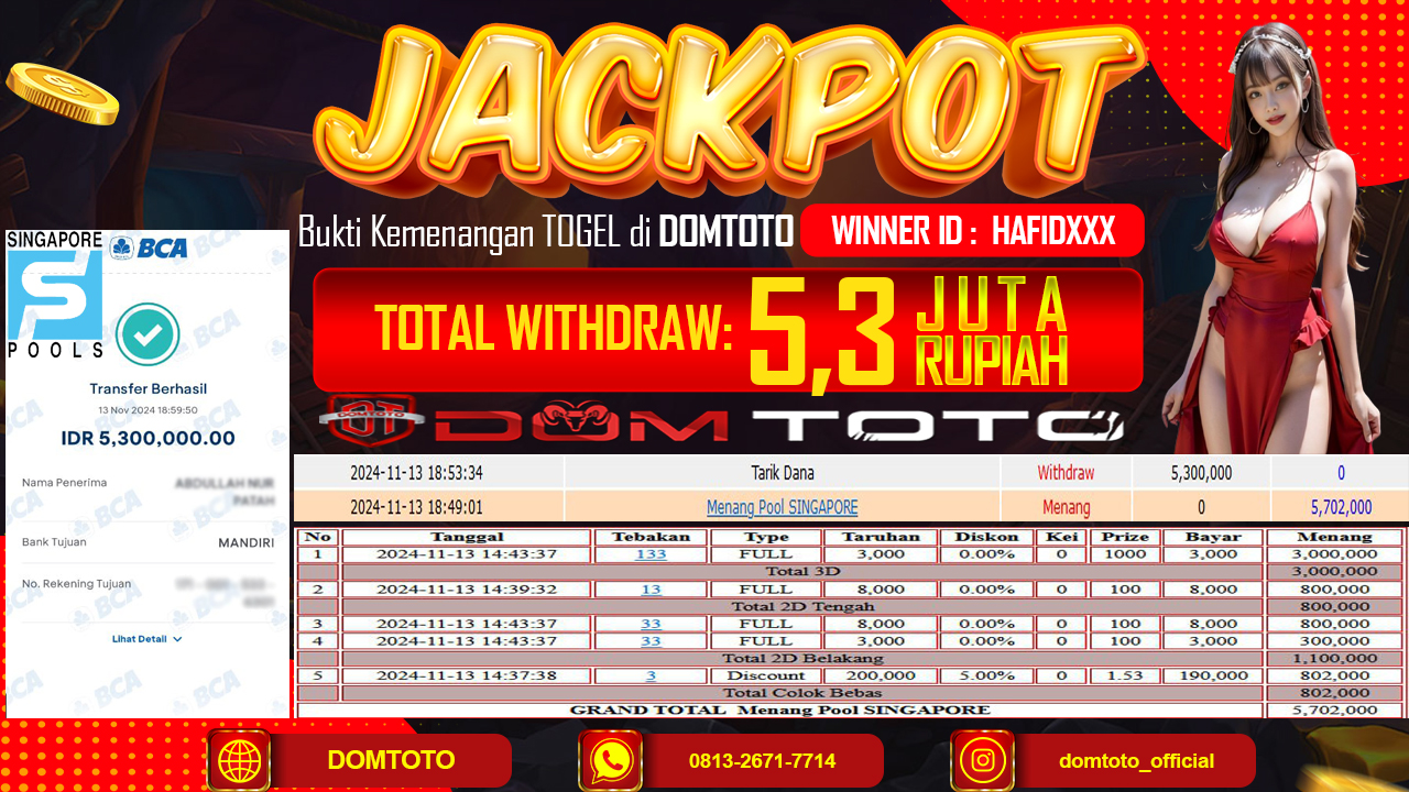 JACKPOT TOGEL SINGAPORE 13 NOVEMBER 2024